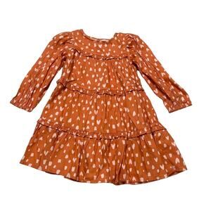Cat&Jack Peasant Dress Girls Extra Small XS 4/5 Mustard Brown Hearts Tiered Boho